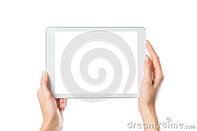 Hands holding digital tablet Stock Photo