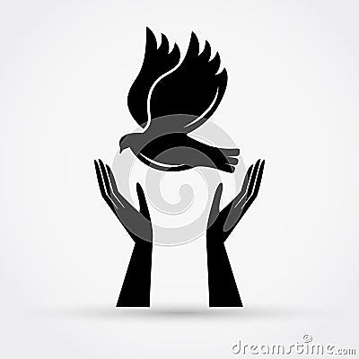 Hands holding dove. Peace concept simple vector Vector Illustration