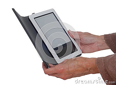 Hands holding an E-Reader. Stock Photo