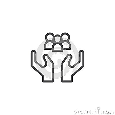 Hands holding family line icon Vector Illustration