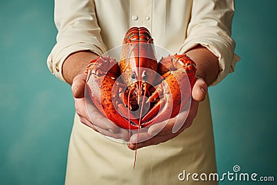 Hands holding fresh lobster on pastel background, fresh food ingredients, Healthy food Stock Photo