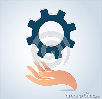 Hands holding gear design logo icon vector Vector Illustration