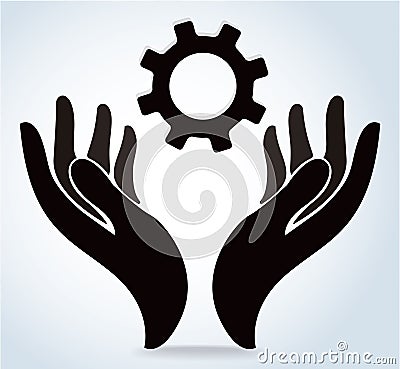 Hands holding gear design logo icon vector Vector Illustration