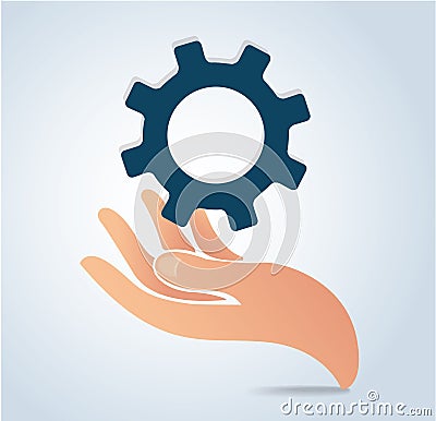 Hands holding gear design logo icon vector Vector Illustration