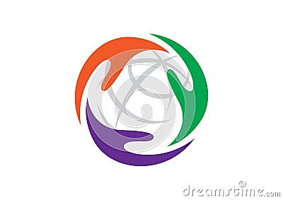 3 hands holding globe for community icon Vector Illustration