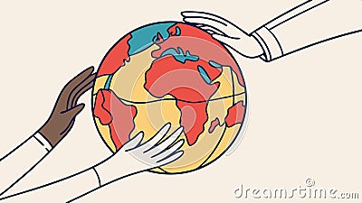 Hands holding globe, global unity and international support vector design Generative AI Vector Illustration