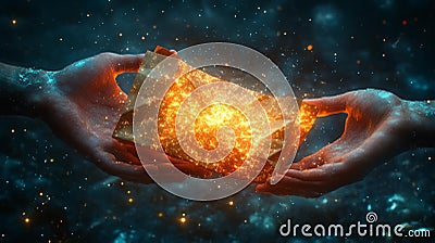 Hands Holding a Glowing Magical Object Generative AI Stock Photo