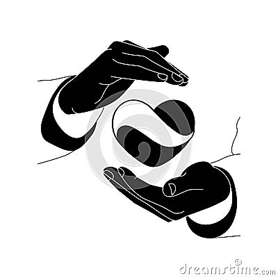 Hands holding a heart icon flat logo in black color on isolated white background. EPS 10 vector Vector Illustration