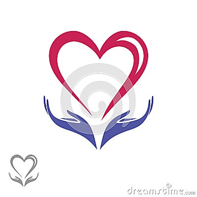 Hands holding the heart. Logo Vector Illustration