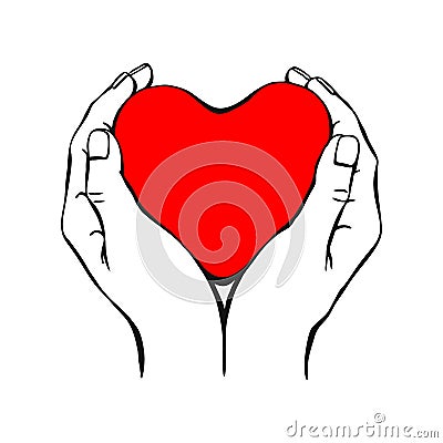 Hands holding heart. Posture of peace. Help, protection. On white background for your design Vector Illustration