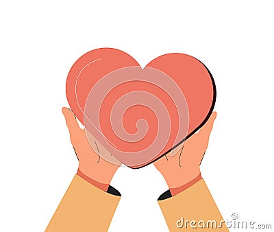 Hands holding heart. Posture of peace. Help, protection. On white background for your design Vector Illustration