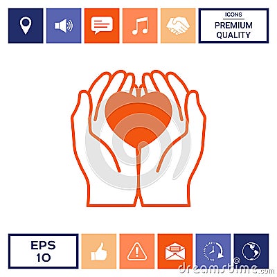 Hands holding heart - protection icon Vector Illustration