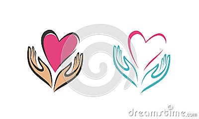 Hands holding heart symbol. Company logo or icon. Abstract vector illustration Vector Illustration