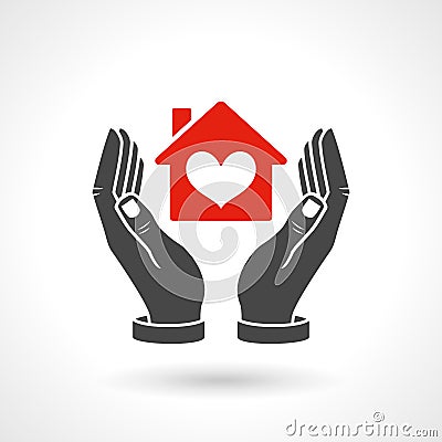 Hands Holding House Symbol With Heart Shape Vector Illustration