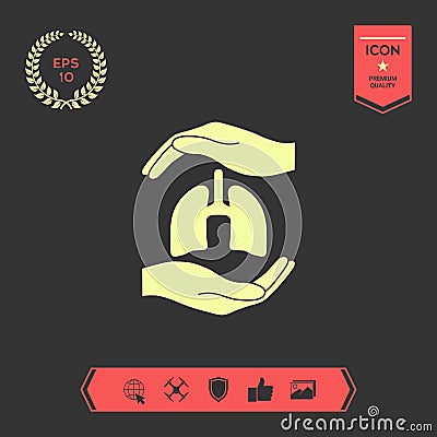 Hands holding lungs - protection symbol . Graphic elements for your design Vector Illustration