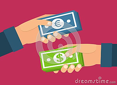 Hands holding money. Currency exchange, transfer Vector Illustration