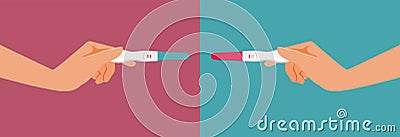 Hands Holding Negative and Positive Pregnancy Tests Vector Medical Illustration Vector Illustration