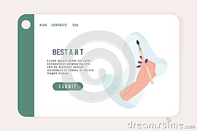Hands holding paintbrushes web banner or landing page. Handmade workshop or art school. Young artists shop or tutorial. Isolated Vector Illustration