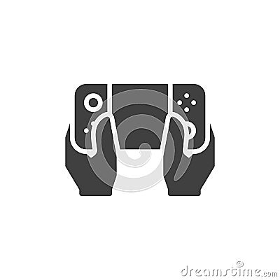 Hands Holding Portable Game Pad vector icon Vector Illustration