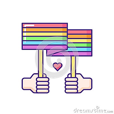 Hands holding pride parade placard RGB color icon Vector Illustration