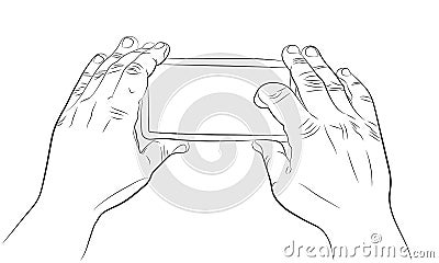 Hands holding smartphone and recording video drawing Stock Photo