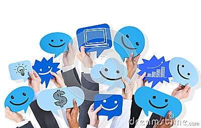 Hands holding social media icons Stock Photo