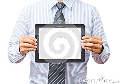 Hands holding a tablet touch computer gadget Stock Photo