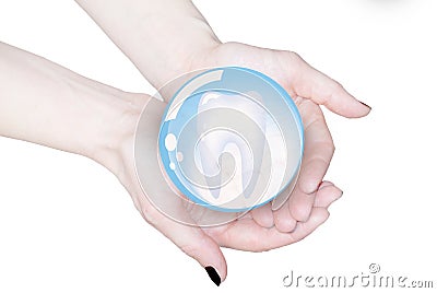 Hands holding tooth in glass sphere Stock Photo