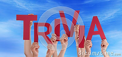 Hands Holding Trivia in the Sky Stock Photo