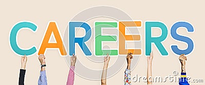 Hands holding up colorful letters forming the word careers Stock Photo