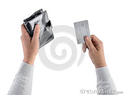 Hands holding wallet and credit card, payment purchase Stock Photo