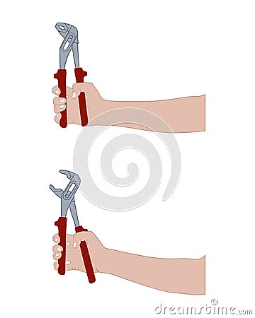 Hands holding water pump pliers illustration Vector Illustration