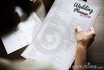 Hands Holding Wedding Planner Checklist Information Preparation Stock Photo