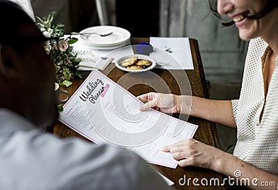 Hands Holding Wedding Planner Checklist Information Preparation Stock Photo