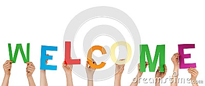 Hands holding WELCOME Stock Photo