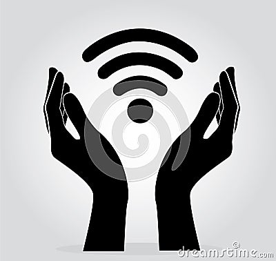 Hands holding Wifi icon symbol vector Vector Illustration