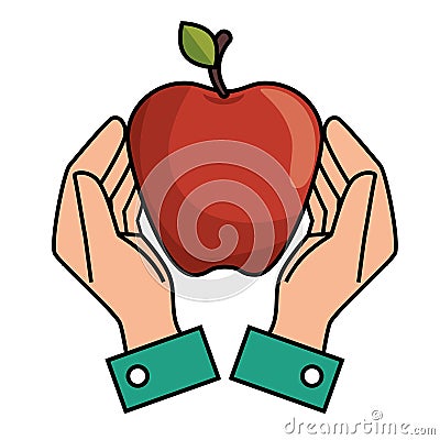 Hands holds apple nutrition design Vector Illustration