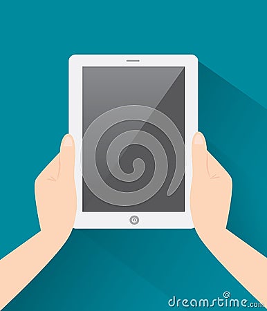 Hands holing tablet computer with a blank screen Vector Illustration