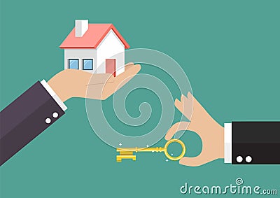 Hands with house and hands with key Vector Illustration