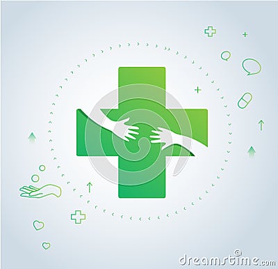 Hands hug in hospital icon design, healthcare and medical logo symbol vector Vector Illustration