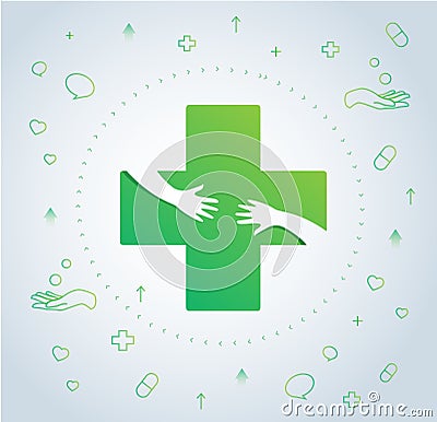 Hands hug in hospital icon design, healthcare and medical logo symbol vector Vector Illustration