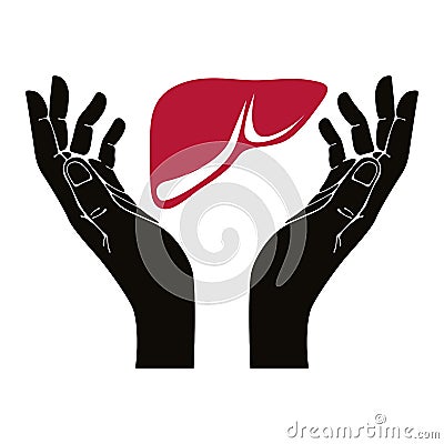 Hands with human liver vector symbol. Vector Illustration