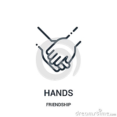 hands icon vector from friendship collection. Thin line hands outline icon vector illustration. Linear symbol for use on web and Vector Illustration