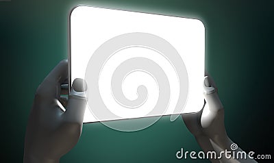 Hands And Illuminated Generic Tablet Stock Photo