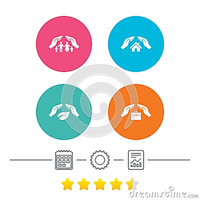 Hands insurance icons. Human life-assurance. Vector Illustration