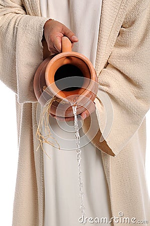 Hands of Jesus Pouring Water Stock Photo