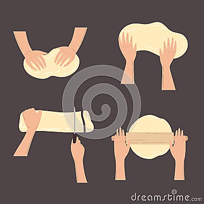 Hands knead dough, bakery isolated symbols Stock Photo