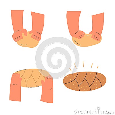 Hands knead dough,line drawing isolated symbols Vector Illustration