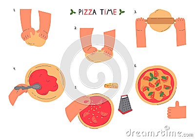 Hands knead dough and make pizza,isolated symbols Vector Illustration