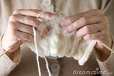 Hands knitting cose-up Stock Photo